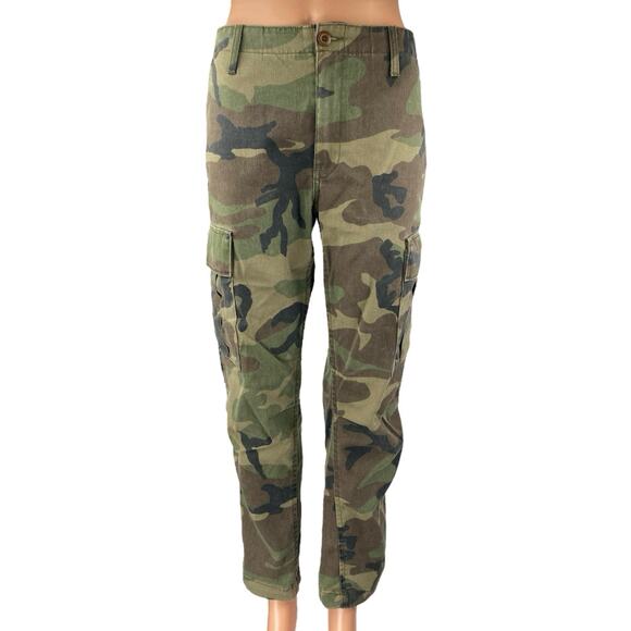 Re/Done Women's Green Camo Camouflage Mid Rise Straight Cargo Trouser Pants 26 - Picture 1 of 5